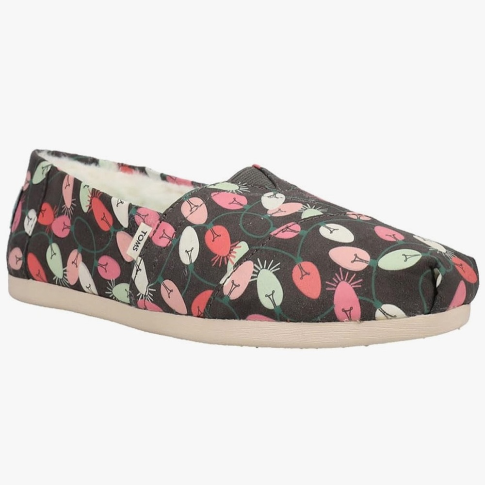 NWT TOMS Alpargata Tree Lights Glow in the Dark Faux Fur Cozy Holiday Slippers